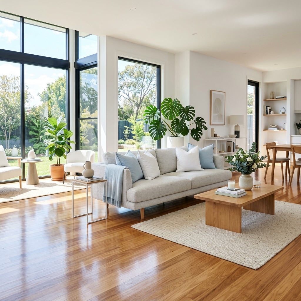 Spotless modern living room cleaned by Hygienic House Cleaning Service